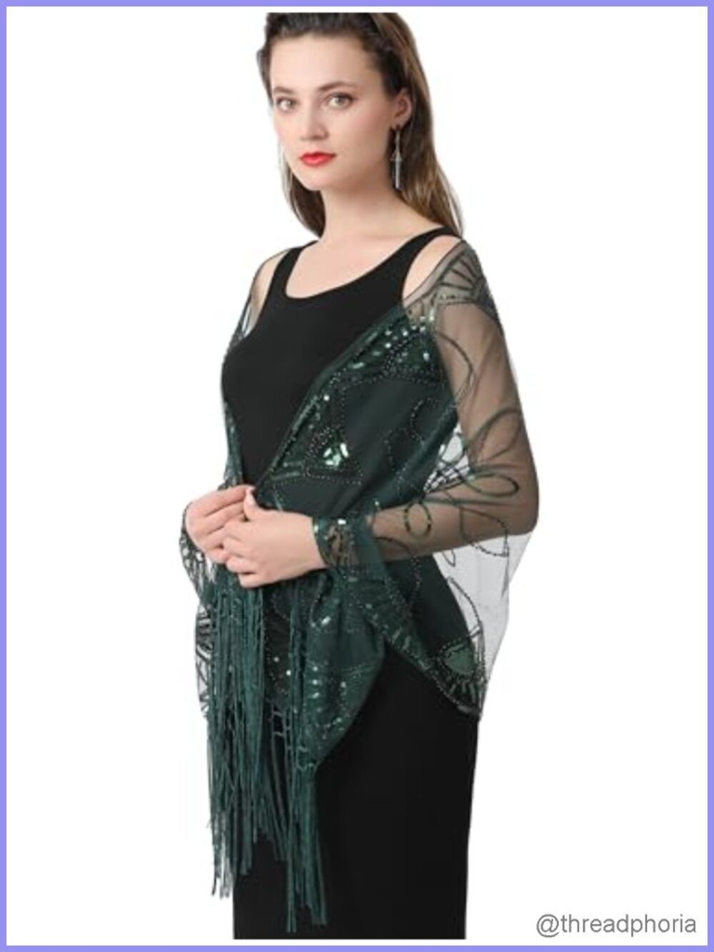 1920s Gatsby Sequined Beaded Sheer Shawl Wrap Cape Flapper Party